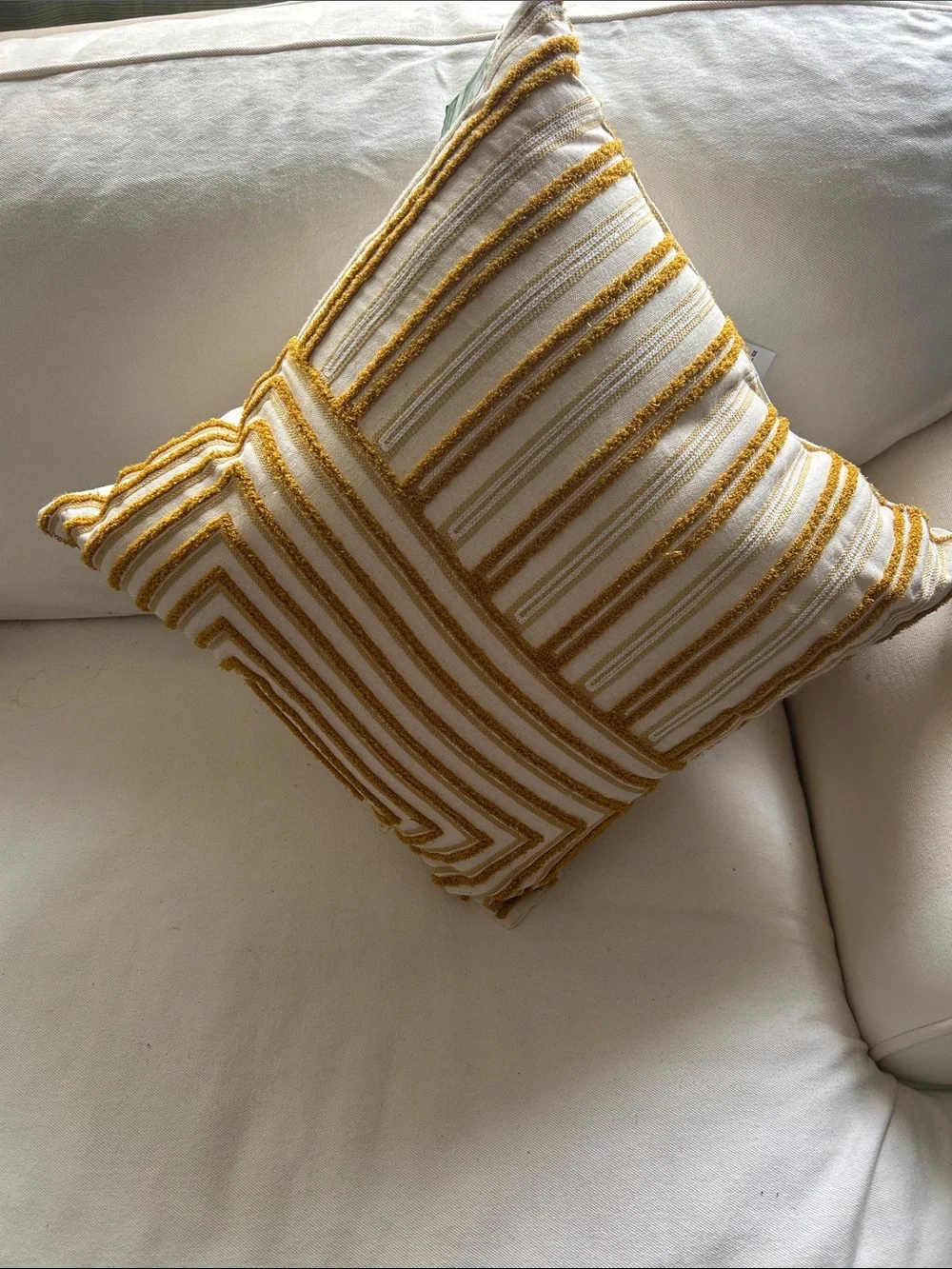 White and Mustard Striped Decorative Throw Pillow
